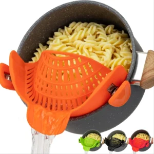 Heat-Resistant Silicone Clip-On Strainer Collapsible Drain Colander for Pots Pans Pasta Veggies Fruits Kitchen Tool
