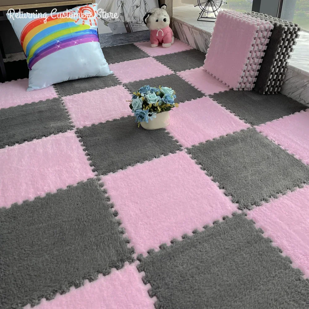 30*30CM Soft Plush Children Kids Rug Play Mat Puzzle Carpet Warm Playmat Interlocking Exercise Tiles Floor Carpet Decoration Mat - Image 3