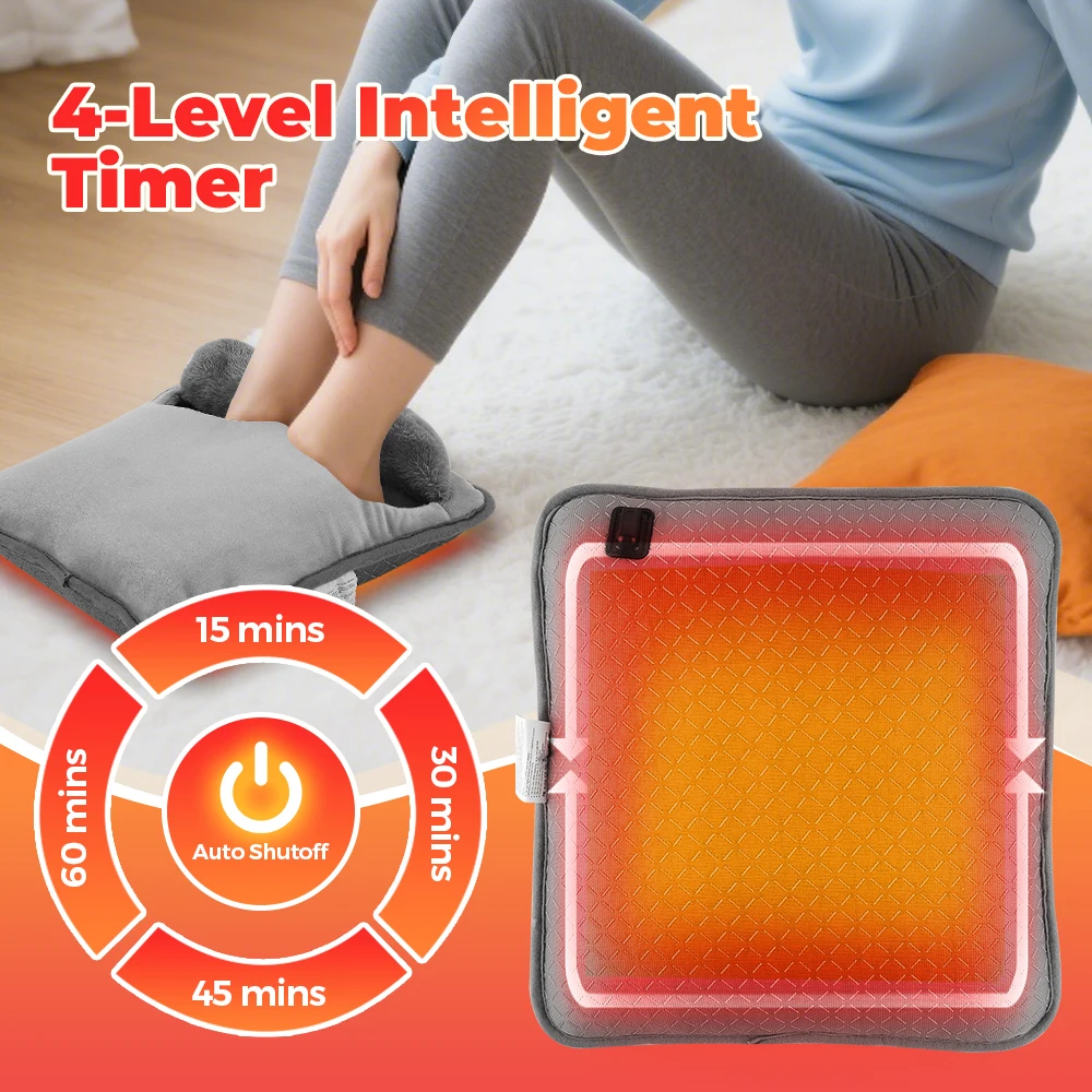 Electric Foot Heating Pad Massage Cushion Portable Foot Warmer 4 Levels Temperature 4 Timer Heated Foot Massager Warming Mat - Image 3