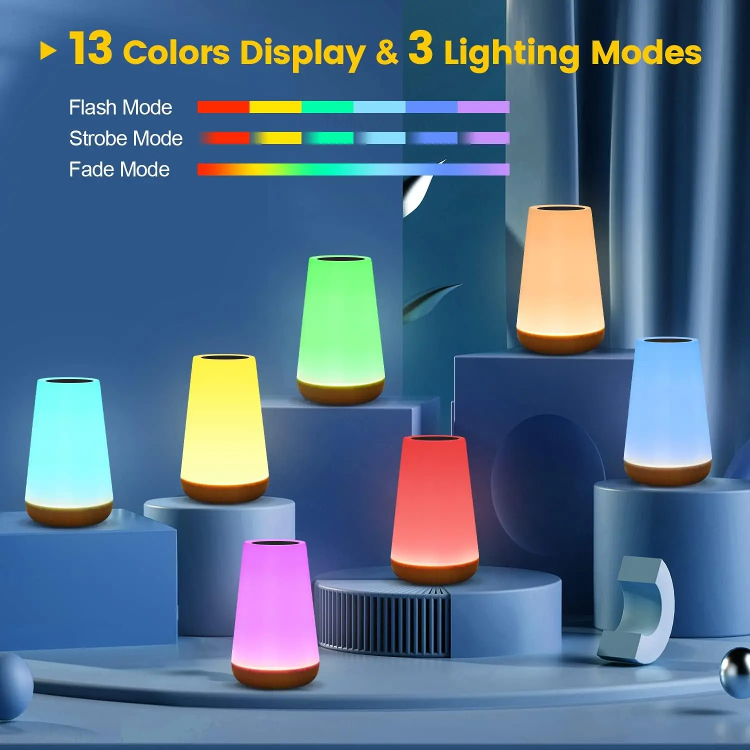 13 Color Changing Night Light RGB Remote Control Touch Dimmable Lamp Portable Table Bedside Lamps USB Rechargeable Night Lamp - Image 2