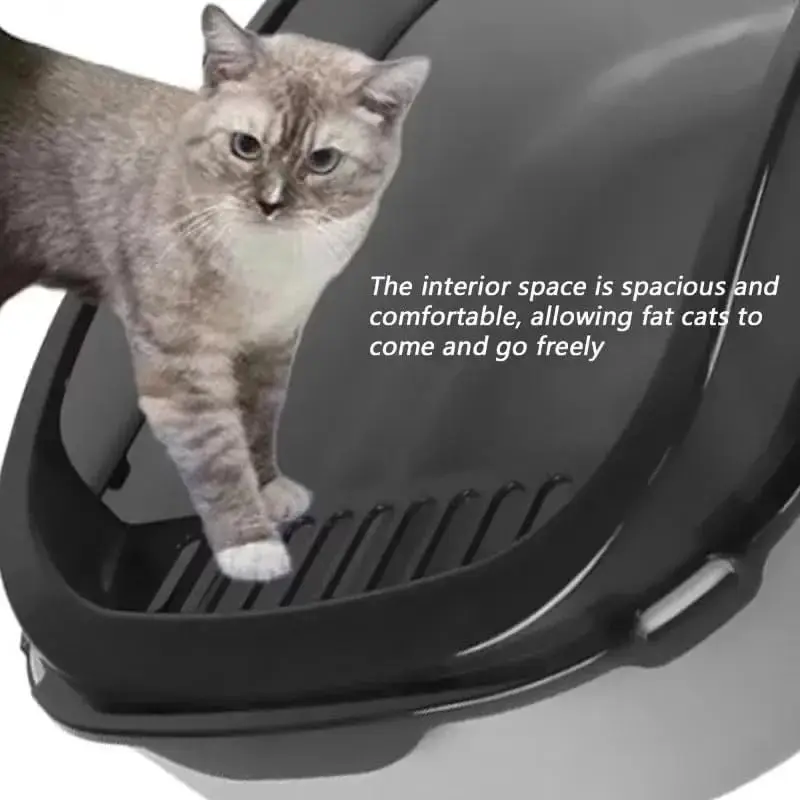 Semi-Enclosed Cat Litter Box Splashproof Kitten Toilet Tray Pet Cleaning Basin with High Sides for Indoor Use - Image 4