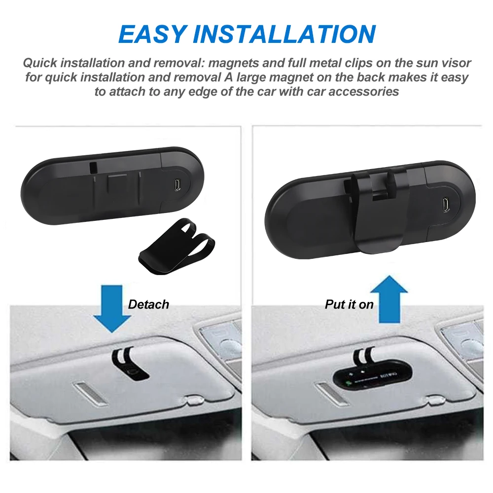 Bluetooth Speaker Handsfree Car Kit Sun Visor Clip Wireless Audio Receiver Speakerphone Wireless Stereo MP3 Music Player - Image 6