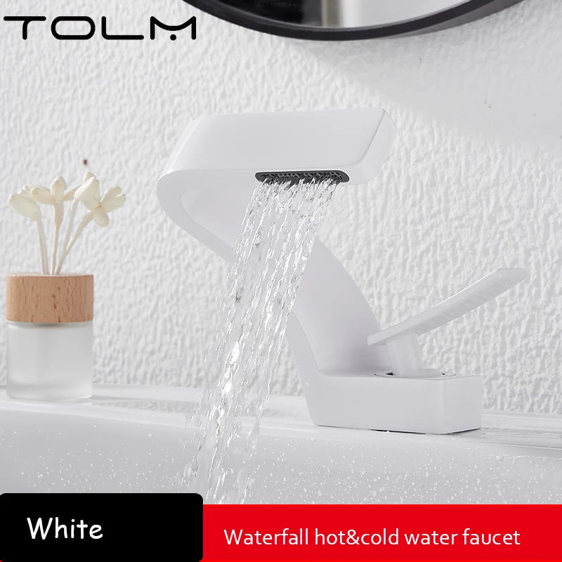 Luxury Modern TOLM Brass Black Gold Basin Faucet Bathroom Sink Faucets Hot Cold Water Mixer Crane Deck Mounted Single Handle Hole Bath Kitchen - Image 13
