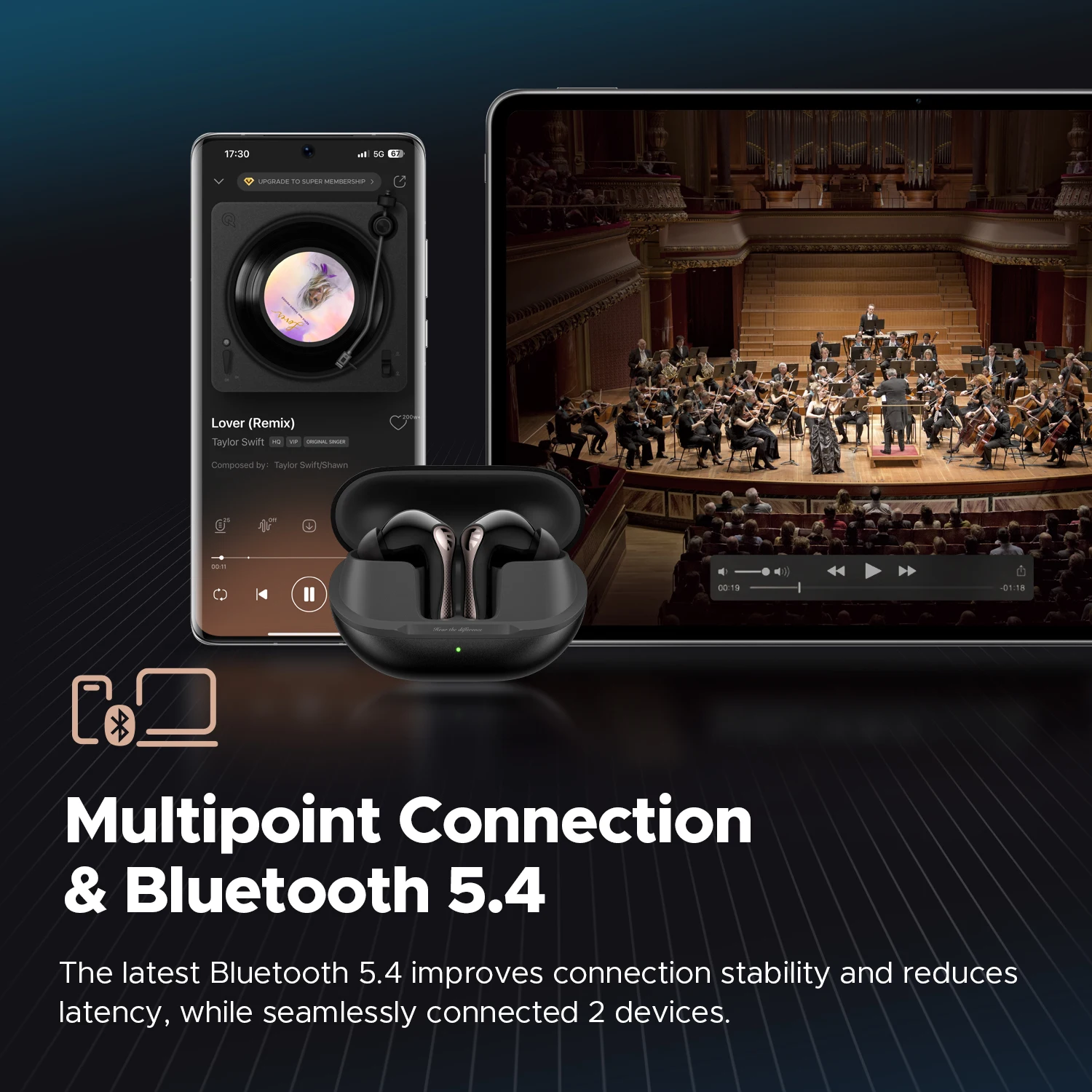 SOUNDPEATS Air5 Pro Wireless Earphones 55 dB Adaptive Hybrid ANC Bluetooth 5.4 Earbuds, Hi-Res LDAC aptX Loseless,6 Mics AI ENC - Image 4