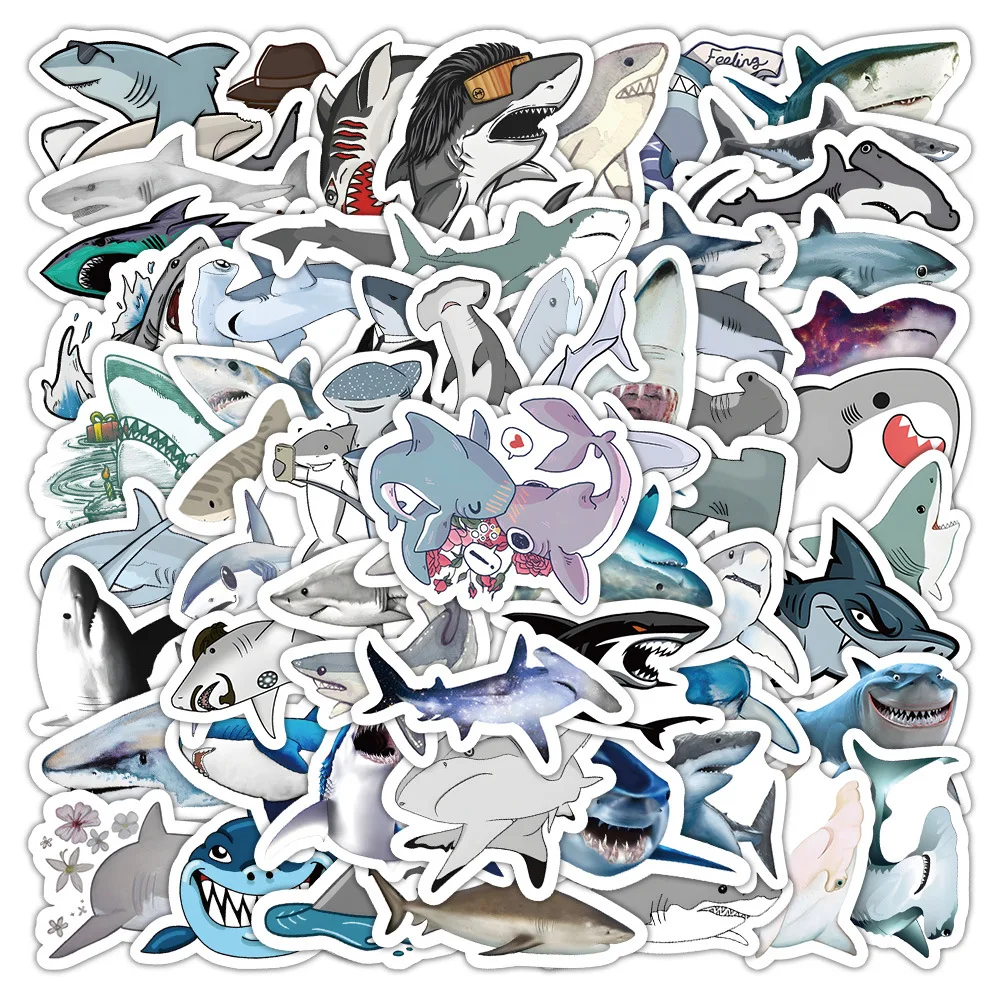 10/60PCS Shark Cartoon Stickers Ferocious Marine Animals Decals Blue Graffiti Decoration Luggage Laptop Phone Guitar Sticker Toy - Image 4