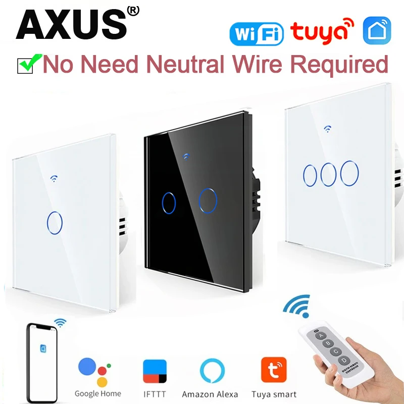 AXUS WiFi Smart Light Switches Touch Switch RF433 No Neutral Wire Smart Home Life Tuya App Control Support Alexa Google Home
