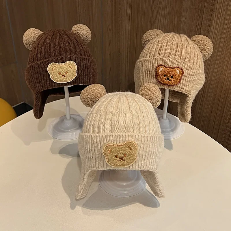 Baby wool hat cute bear ear protection hat children winter thickened warm knitted Korean version of the baby hat - Image 2