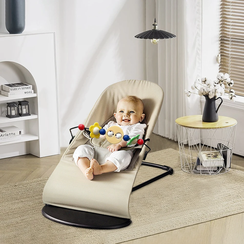 AnGku Baby Rocking Chair Foldable Baby Swing Chair for 0-12 Months Three-speed Height Adjustment Baby Bouncer with Toys - Image 5