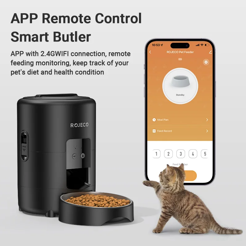 ROJECO Automatic Pet Feeder 2L Smart Cat Food Kibble Dispenser Wi-Fi App Remote Control Auto Dog Feeder For Cat Pet Accessories - Image 2