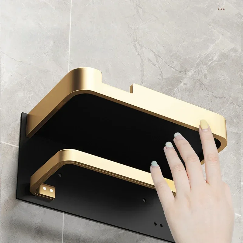 Black Gold Toilet Paper Holder Bathroom Wall Mount Multifunction WC Paper Phone Holder Shelf Towel Roll Shelf Accessories - Image 3