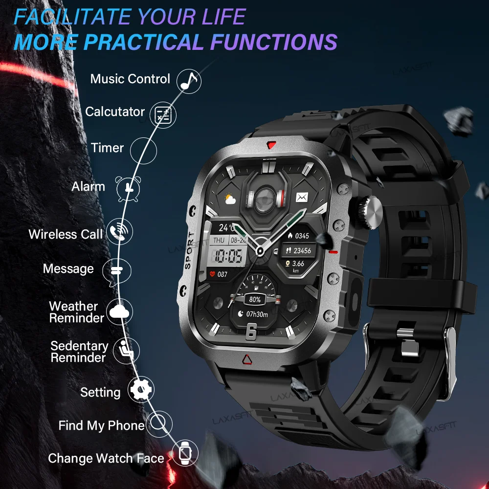 KESHUYOU Outdoor Sports Smart Watch 2.01 inch HD Screen LED Flashlight Bluetooth Talking Smart Watch for Men Women Holiday Gifts - Image 2
