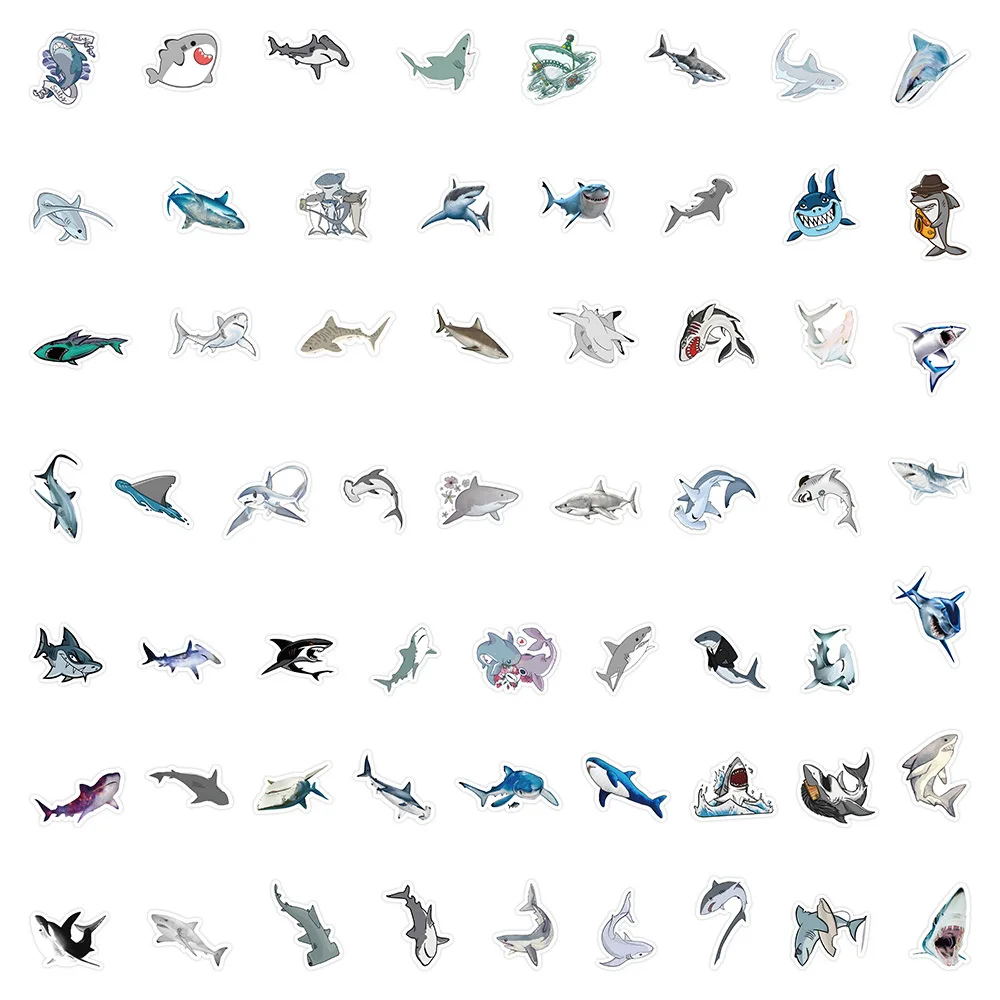 10/60PCS Shark Cartoon Stickers Ferocious Marine Animals Decals Blue Graffiti Decoration Luggage Laptop Phone Guitar Sticker Toy - Image 5