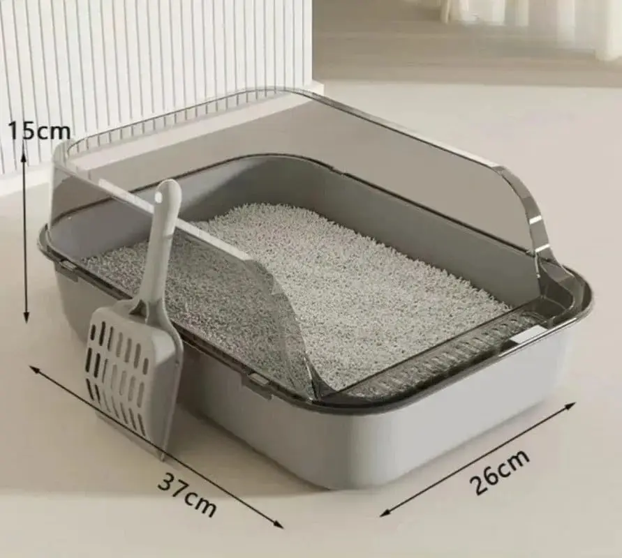Semi-Enclosed Cat Litter Box Splashproof Kitten Toilet Tray Pet Cleaning Basin with High Sides for Indoor Use - Image 5