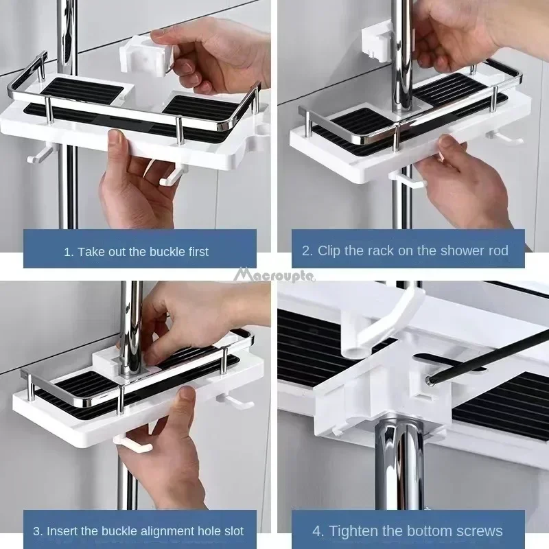 Bathroom Shower Storage Rack Organizer No Drilling Lifting Rod Shower Head Holder Shower Gel Shampoo Tray Holder Pole Shelves - Image 6