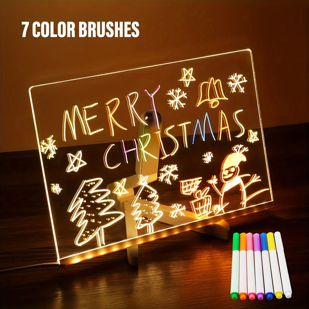 LED Note Board Rechargeable RGB Night Light 7 Pens DIY Acrylic Message Board Erasable Painting Drawing Board Kids Birthday Gifts - Image 6