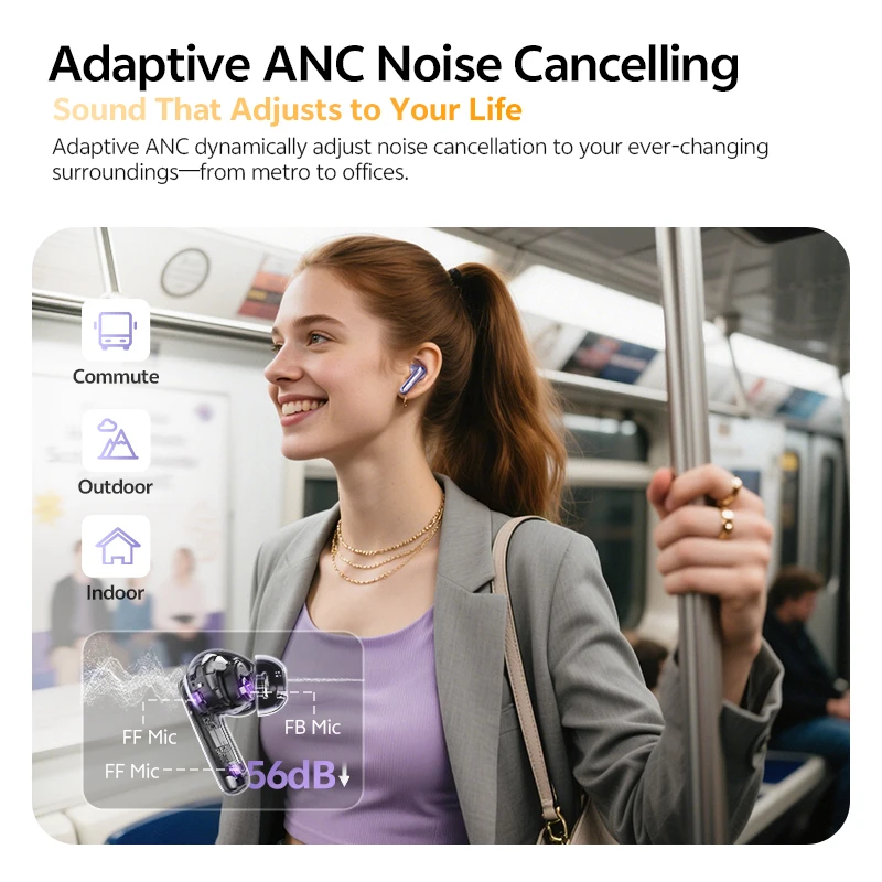 QCY MeloBuds N70 Adaptive ANC Wireless Earbuds Bluetooth 6.0 LDAC Hi-Res Audio 6 Mics Wireless Charging Earphones 50Hrs IPX5 - Image 4