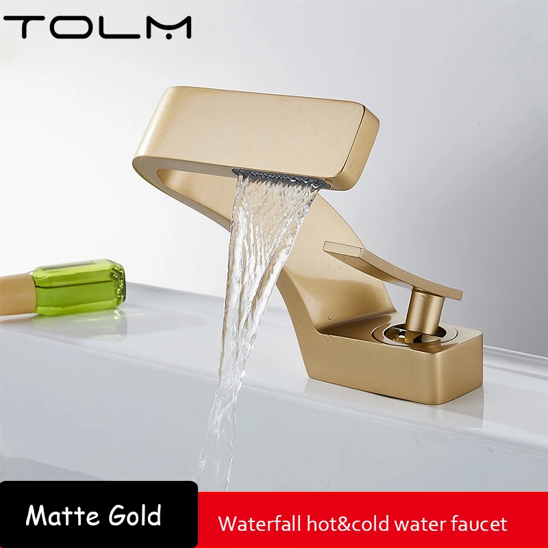 Luxury Modern TOLM Brass Black Gold Basin Faucet Bathroom Sink Faucets Hot Cold Water Mixer Crane Deck Mounted Single Handle Hole Bath Kitchen - Image 14