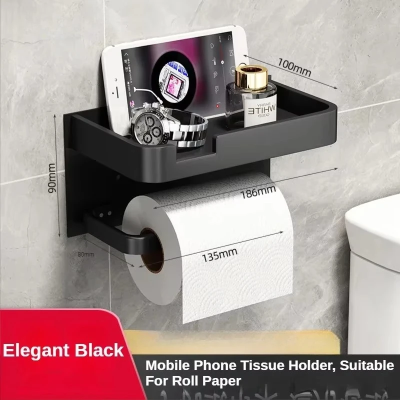 Black Gold Toilet Paper Holder Bathroom Wall Mount Multifunction WC Paper Phone Holder Shelf Towel Roll Shelf Accessories - Image 13