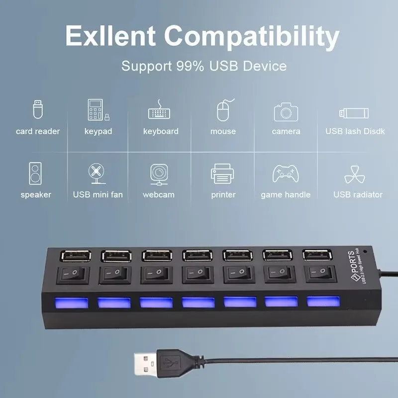 Switch Extension Hub 7-port USB2.0 Hub Computer USB Extension Hub One Drag Seven USB2.0 Splitter PC Laptop Desktop - Image 4