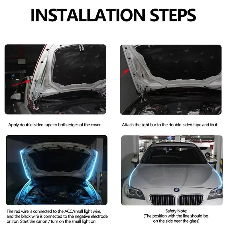 1pc Dynamic meteor Led Car Hood Lights Strip Universal Engine Hood Guide Decorative Light Bar Auto Headlights Car Running Light - Image 6