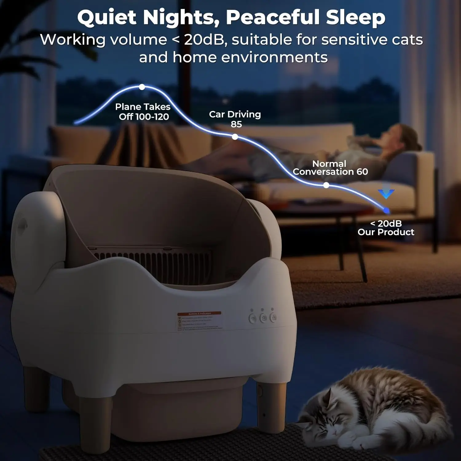 VOFORD Automatic Cat Litter Box Extra Large Self Cleaning Litter Box with APP Control with Free Trimmer for Multi-Cat Compatible - Image 3