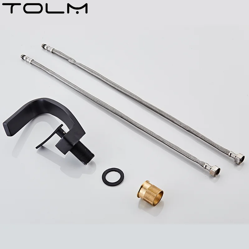 Luxury Modern TOLM Brass Black Gold Basin Faucet Bathroom Sink Faucets Hot Cold Water Mixer Crane Deck Mounted Single Handle Hole Bath Kitchen - Image 5