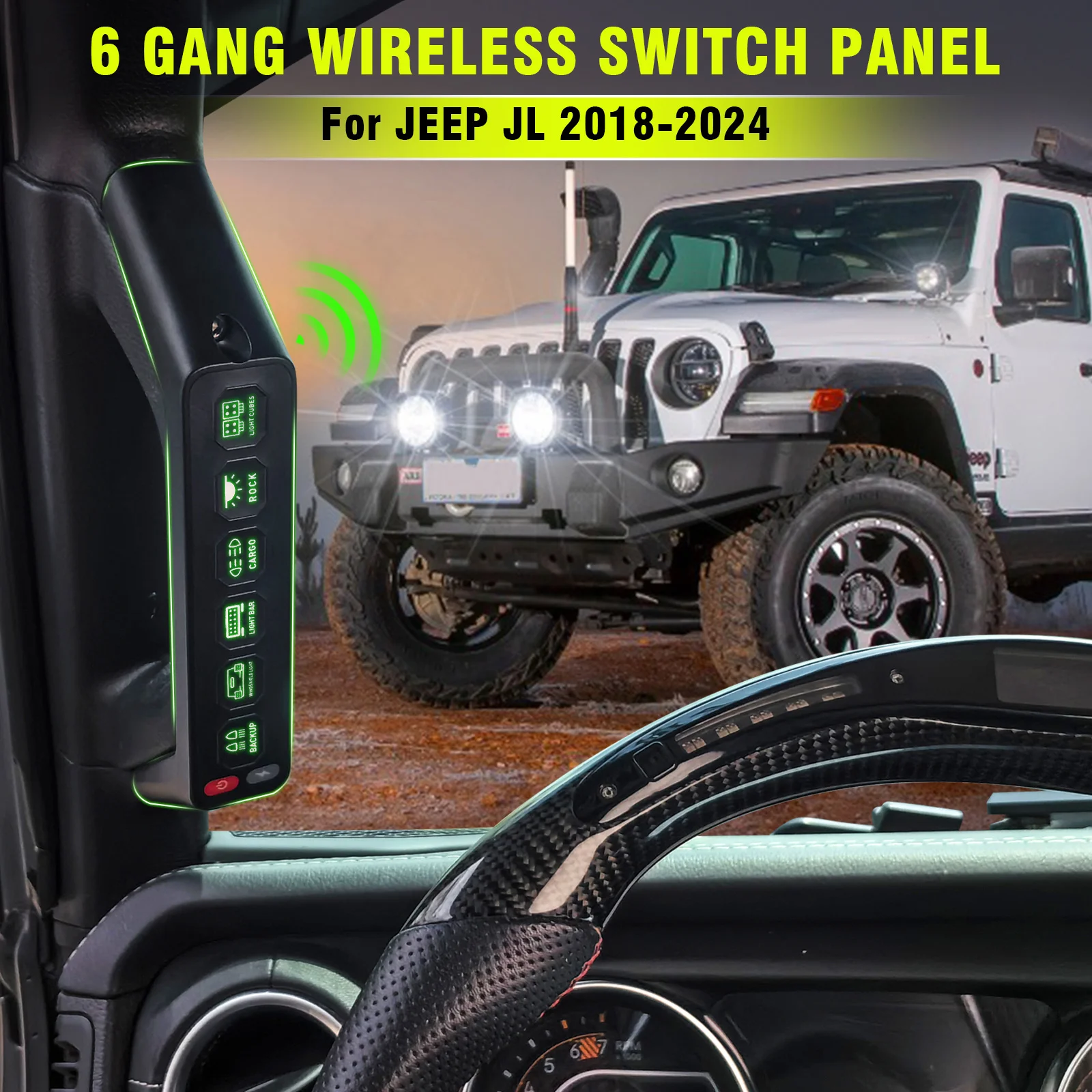 6 Gang Grab Handle Switch Panel for Jeep Wrangler Wireless Grab Handle Switch Panel , Offroad - Image 2