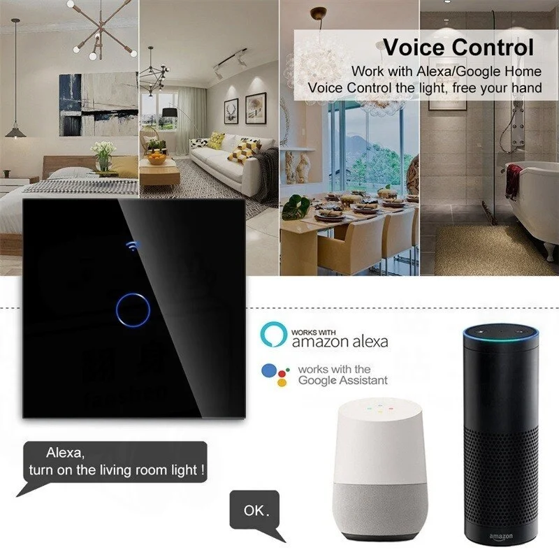 AXUS WiFi Smart Light Switches Touch Switch RF433 No Neutral Wire Smart Home Life Tuya App Control Support Alexa Google Home - Image 2