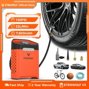 ETENWOLF ZEPHYR V3 Portable Car Compressor 160 PSI 100% Duty Cycle Car Tire Inflator 7800mAh For Cars Motorcycles Bicycles Balls