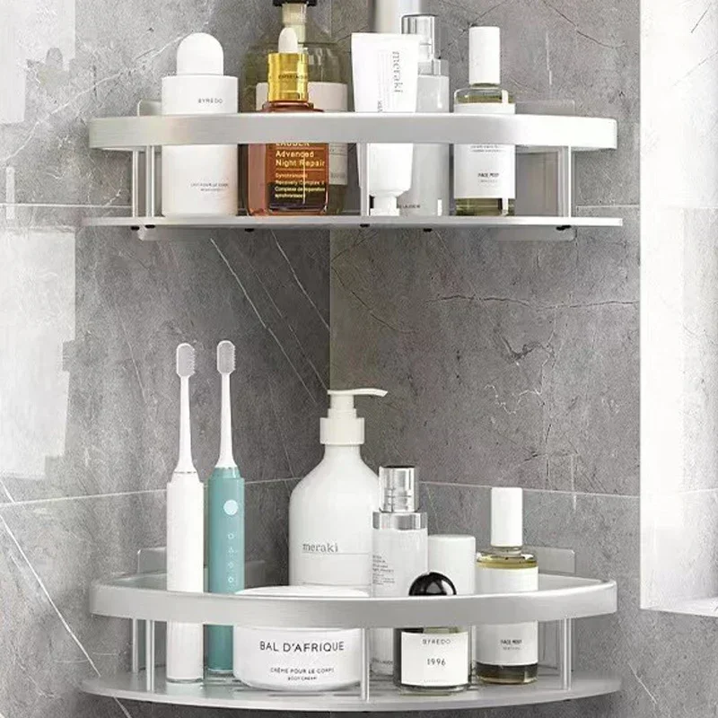 Bathroom Nail-free Shelf Shower Corner Shelf Aluminum Shampoo Shelf Shower Supply Storage Bathroom Accessories Bathroom Shelves - Image 7