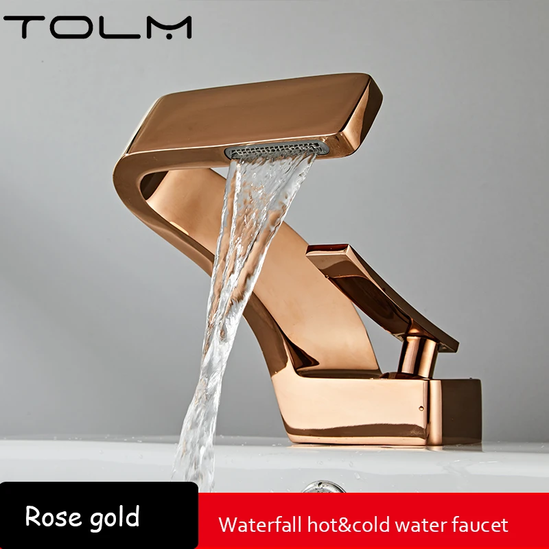 Luxury Modern TOLM Brass Black Gold Basin Faucet Bathroom Sink Faucets Hot Cold Water Mixer Crane Deck Mounted Single Handle Hole Bath Kitchen - Image 16
