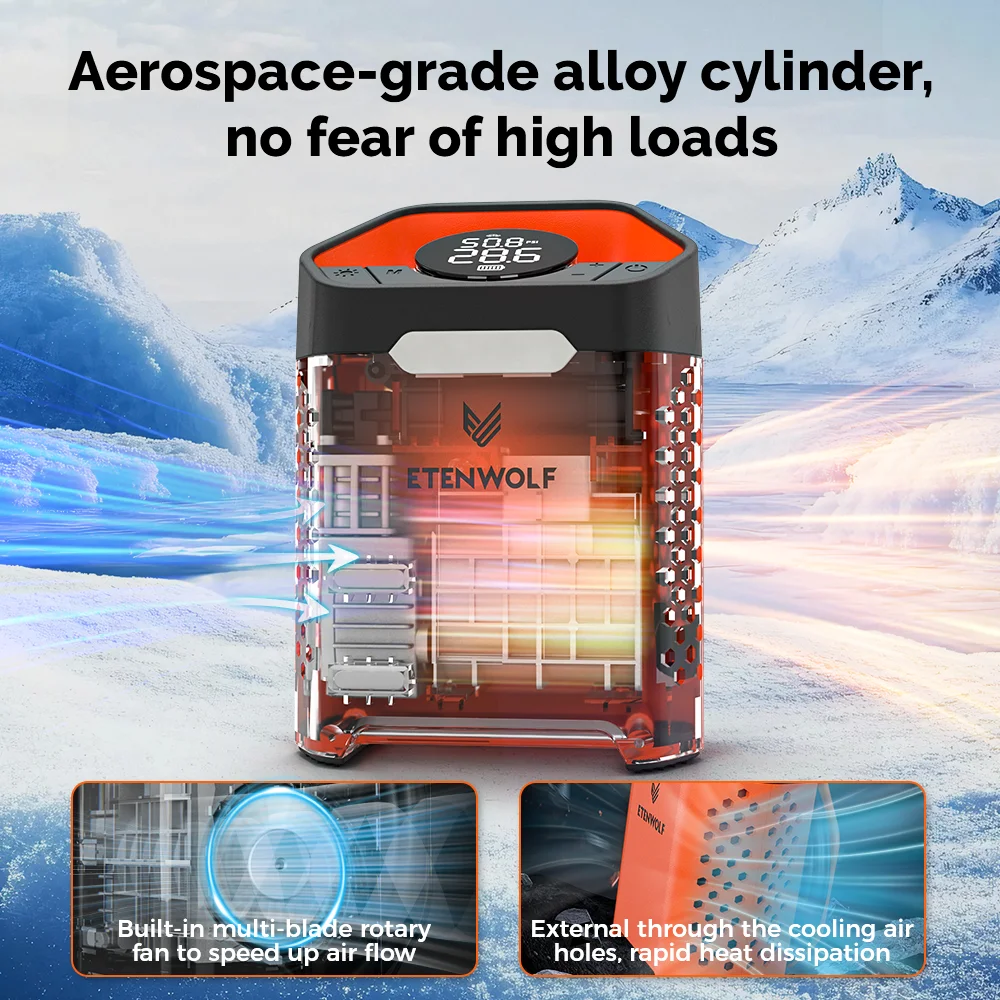ETENWOLF ZEPHYR V3 Portable Car Compressor 160 PSI 100% Duty Cycle Car Tire Inflator 7800mAh For Cars Motorcycles Bicycles Balls - Image 4