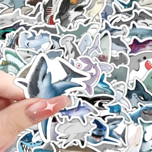 10/60PCS Shark Cartoon Stickers Ferocious Marine Animals Decals Blue Graffiti Decoration Luggage Laptop Phone Guitar Sticker Toy