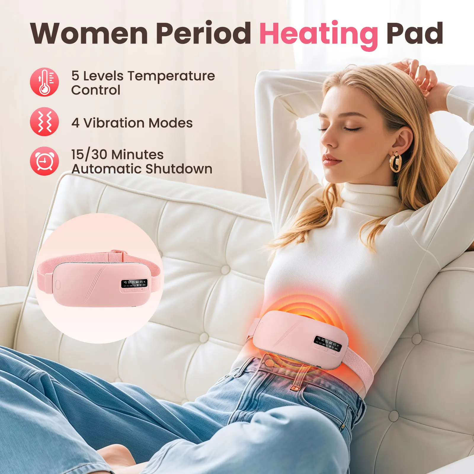 Electric Heating Pad Menstrual Cramp Massager Belt Women Period Care Hot Compress Device Vibration Abdominal Ulter Warmer Belt - Image 4