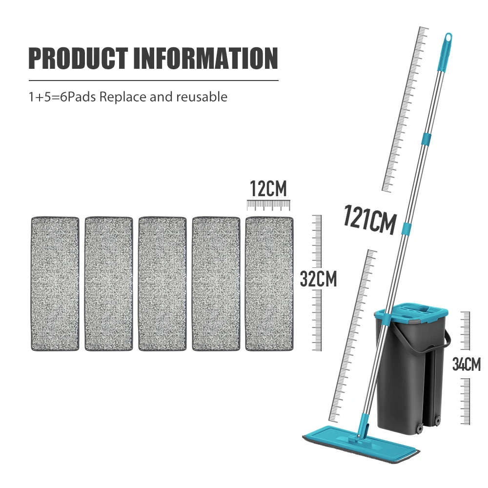 Hand Free Flat Floor Mop And Bucket Set For Professional Home Floor Cleaning System With Washable Microfiber Pads For Hardwood - Image 9