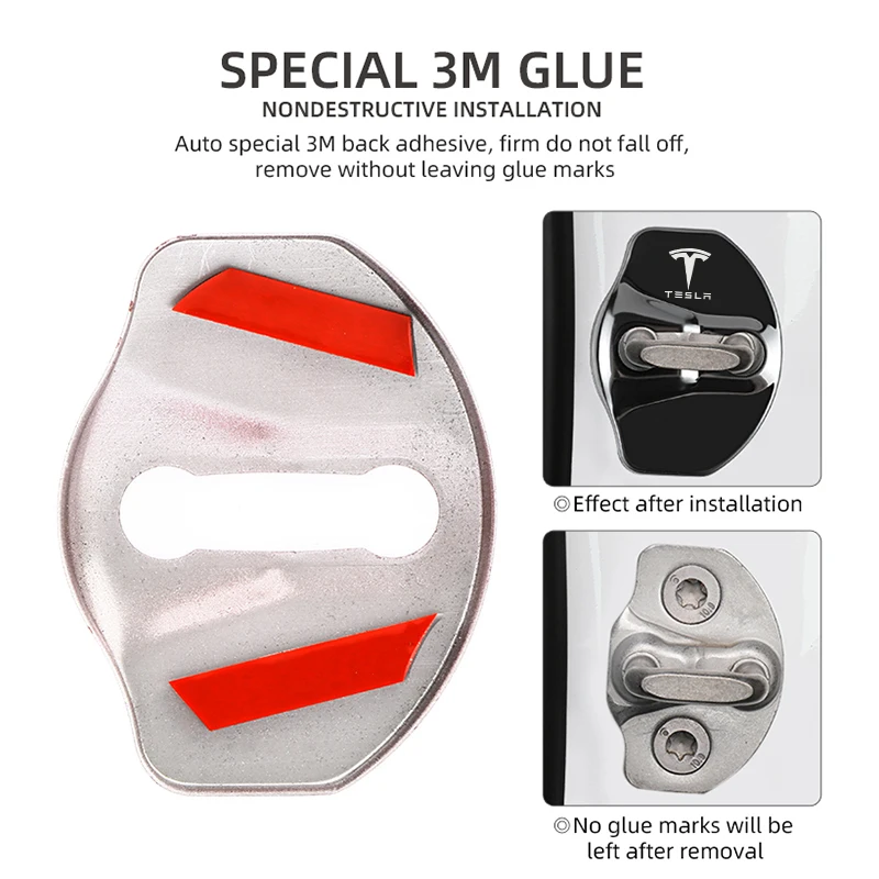 4pcs Metal Car door lock cover Protection Stickers For Tesla model 3 model X Y Auto Accessories - Image 3