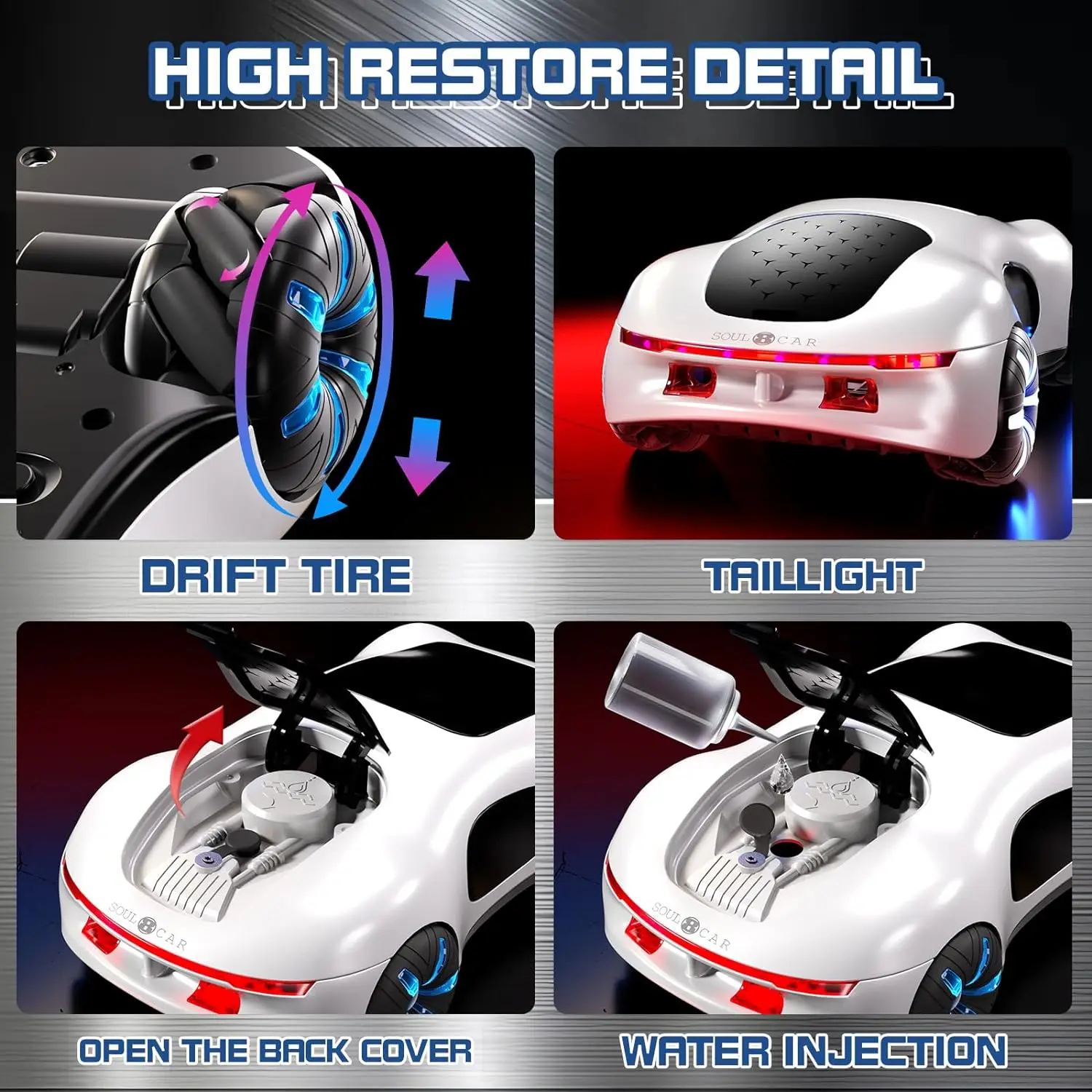NEW cool sports car dual spray with sound and cool lights four-wheel drive science fiction concept car children's remote control - Image 3