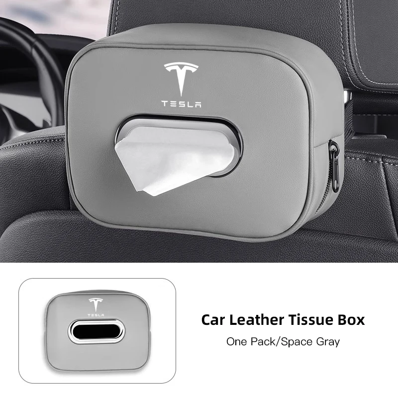 Luxury PU Leather Car Tissue Box Storage Bag Accessories For Tesla Coil Y Model 3 Highland Cybertruck S Juguete X Roadster 2024 KIT - Image 7