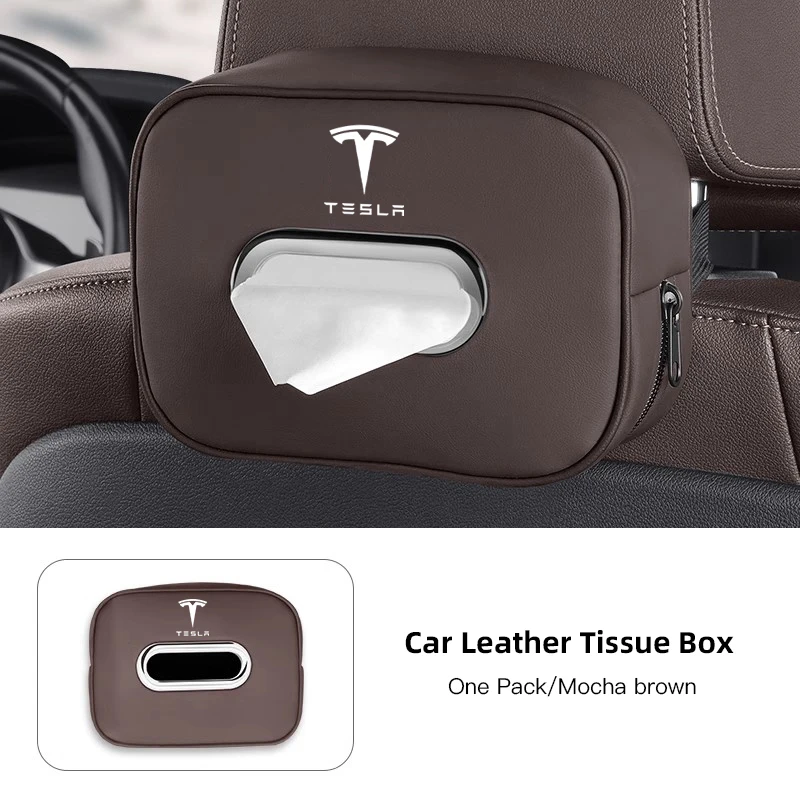 Luxury PU Leather Car Tissue Box Storage Bag Accessories For Tesla Coil Y Model 3 Highland Cybertruck S Juguete X Roadster 2024 KIT - Image 8