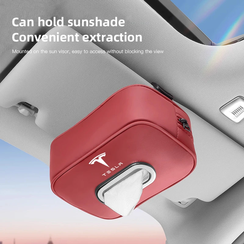 Luxury PU Leather Car Tissue Box Storage Bag Accessories For Tesla Coil Y Model 3 Highland Cybertruck S Juguete X Roadster 2024 KIT - Image 2