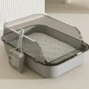 Semi-Enclosed Cat Litter Box Splashproof Kitten Toilet Tray Pet Cleaning Basin with High Sides for Indoor Use