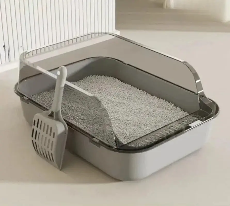 Semi-Enclosed Cat Litter Box Splashproof Kitten Toilet Tray Pet Cleaning Basin with High Sides for Indoor Use