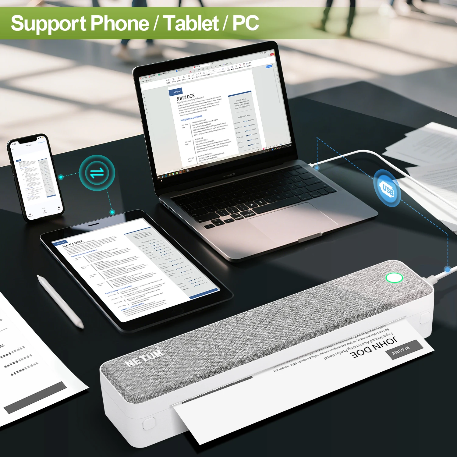 A4 Bluetooth Business Travel Print Anywhere Inkless 203DPI Portable Rechargeable Thermal Printer LT-P10 - Image 2