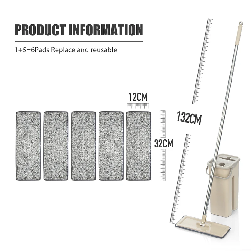 Hand Free Flat Floor Mop And Bucket Set For Professional Home Floor Cleaning System With Washable Microfiber Pads For Hardwood - Image 8