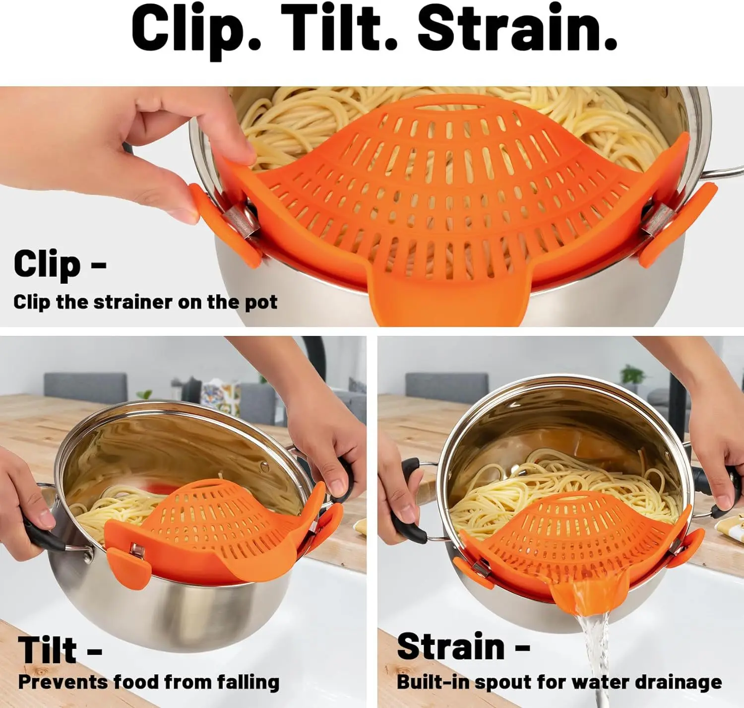 Heat-Resistant Silicone Clip-On Strainer Collapsible Drain Colander for Pots Pans Pasta Veggies Fruits Kitchen Tool - Image 2