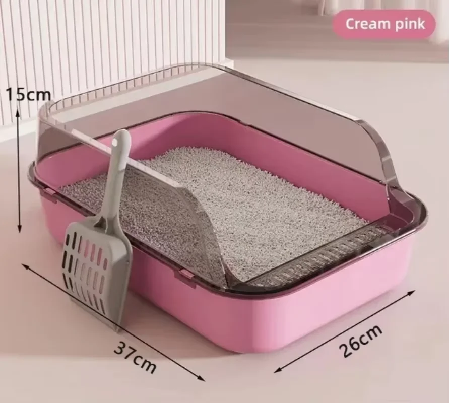 Semi-Enclosed Cat Litter Box Splashproof Kitten Toilet Tray Pet Cleaning Basin with High Sides for Indoor Use - Image 8