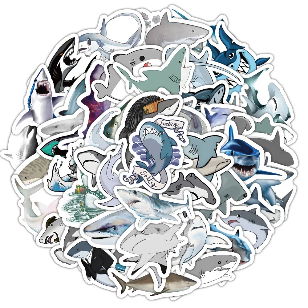 10/60PCS Shark Cartoon Stickers Ferocious Marine Animals Decals Blue Graffiti Decoration Luggage Laptop Phone Guitar Sticker Toy - Image 2