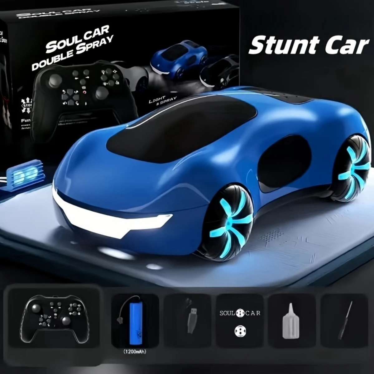 NEW cool sports car dual spray with sound and cool lights four-wheel drive science fiction concept car children's remote control - Image 9