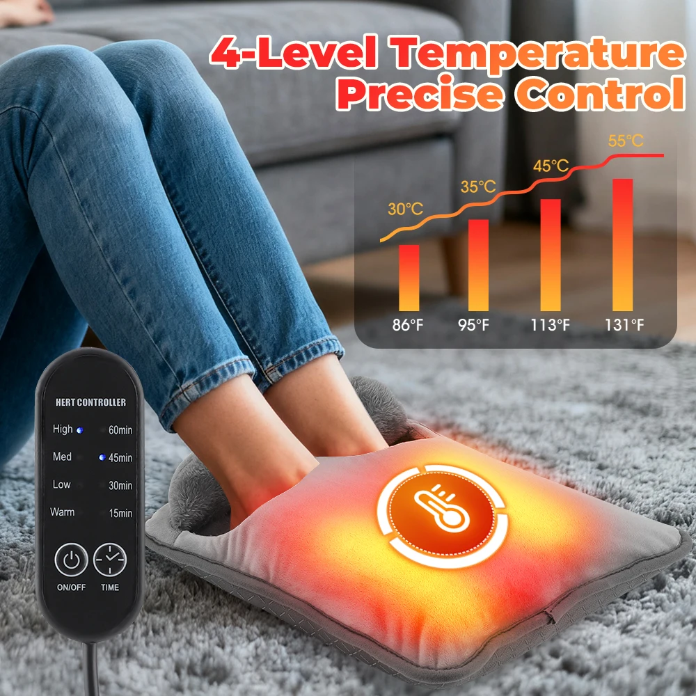 Electric Foot Heating Pad Massage Cushion Portable Foot Warmer 4 Levels Temperature 4 Timer Heated Foot Massager Warming Mat