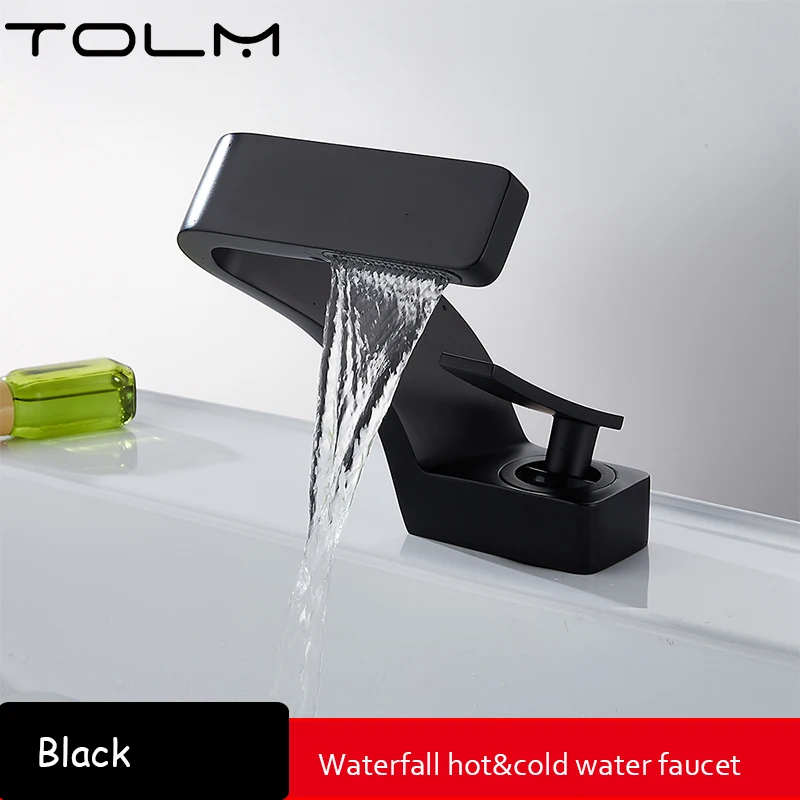 Luxury Modern TOLM Brass Black Gold Basin Faucet Bathroom Sink Faucets Hot Cold Water Mixer Crane Deck Mounted Single Handle Hole Bath Kitchen - Image 17